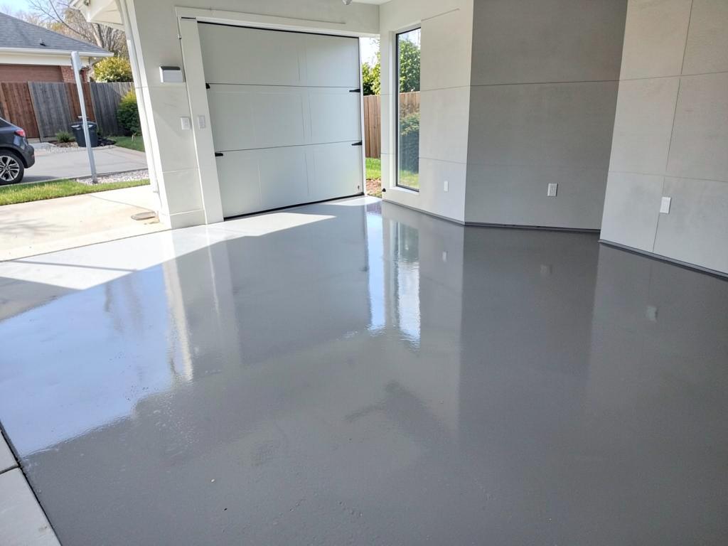 Freshly installed glossy garage floor coating